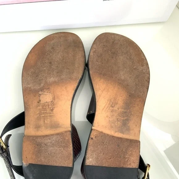 ISABEL MARANT JUZEE FLAT SNAKE-PRINT CRISSCROSS SANDALS - Picture 6 of 6